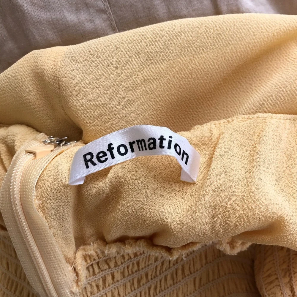 Reformation Pale Yellow Midi Dress with Ruffle Hem - Picture 5 of 6